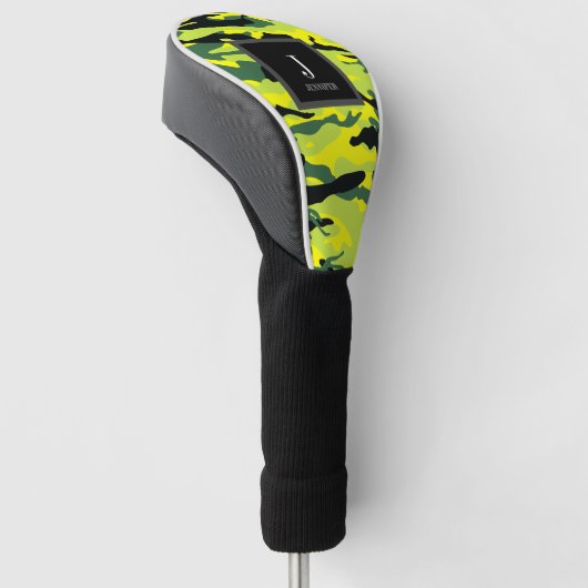 Bright Green Camo Aangepaste naam Golfheadcover (Schuin)