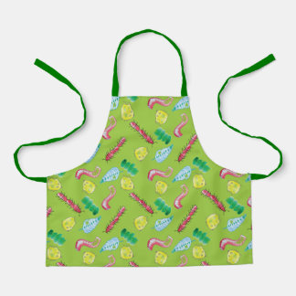 Bright Green Child Apron with Colorful Doodle Bugs Schort