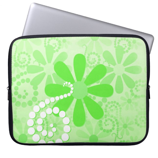 Bright Green Floral Cute Retro Daisy Flowers Laptop Sleeve (Voorkant)