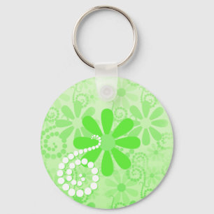 Bright Green Floral Cute Retro Daisy Flowers Sleutelhanger