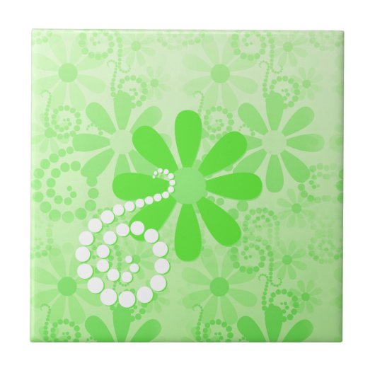 Bright Green Floral Cute Retro Daisy Flowers Tegeltje (Voorkant)