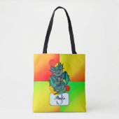 Bright Green Friendly Dragon Monogram Tote Bag (Voorkant)