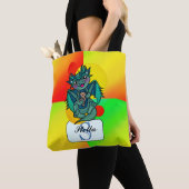 Bright Green Friendly Dragon Monogram Tote Bag (Dichtbij)