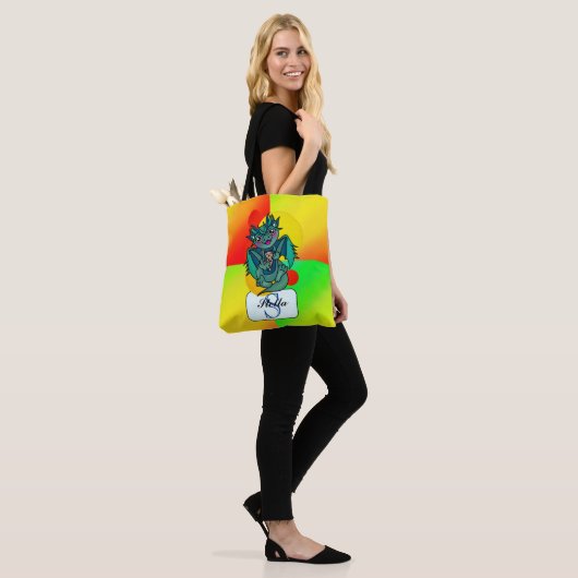 Bright Green Friendly Dragon Monogram Tote Bag (Op model)
