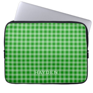 Bright Green Gingham Pattern gepersonaliseerd Laptop Sleeve