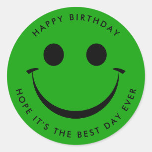 Bright Green Happy Face Birthday Ronde Sticker
