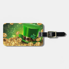 BRIGHT GREEN IRISH TOP HAT EN GOLD MUNTEN BAGAGELABEL