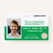 Bright Green Logo Entry Medewerker Foto-ID Badge (Voorkant)