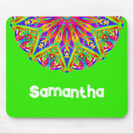 Bright Green Mandala Name Mousepad Muismat
