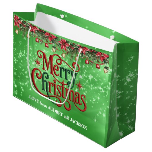 Bright Green Merry Christmas Groot Cadeauzakje (Voorkant Gekanteld)