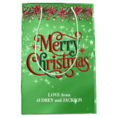 Bright Green Merry Christmas Medium Cadeauzakje (Voorkant)