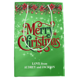 Bright Green Merry Christmas Medium Cadeauzakje