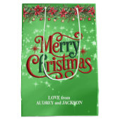 Bright Green Merry Christmas Medium Cadeauzakje (Achterkant)