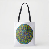Bright Green/Navy Starburst Mandala Tote Bag (Voorkant)