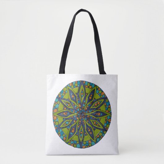 Bright Green/Navy Starburst Mandala Tote Bag (Voorkant)