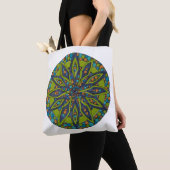 Bright Green/Navy Starburst Mandala Tote Bag (Dichtbij)