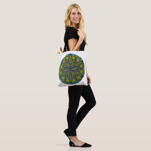 Bright Green/Navy Starburst Mandala Tote Bag (Op model)