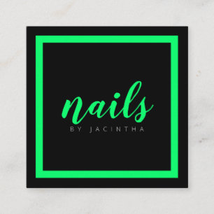 Bright Green Neon Modern Nail Technicus Salon Vierkante Visitekaartje
