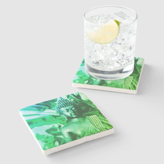 Bright Green Ombre Buddha Meditation Zen Stenen Onderzetter (Zijkant)