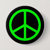 Bright Green Peace Sign op zwarte Pinback Ronde Button 7,6 Cm (Voorkant)