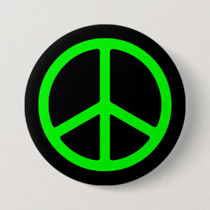 Bright Green Peace Sign op zwarte Pinback Ronde Button 7,6 Cm