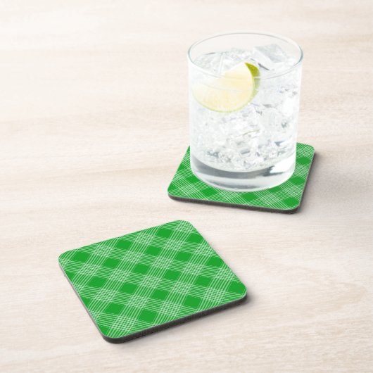 Bright Green Plaid Checked Pattern Bier Onderzetter (Rechterzijde)