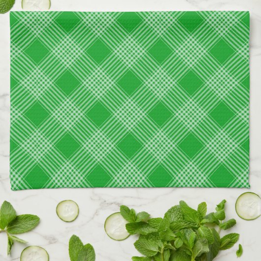 Bright Green Plaid Checked Pattern Theedoek (Gevouwen)