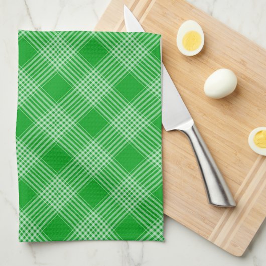 Bright Green Plaid Checked Pattern Theedoek (Quarter Fold)
