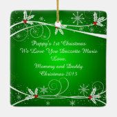 Bright Green Red en White Holly Pet Foto Keramisch Ornament (Achterkant)