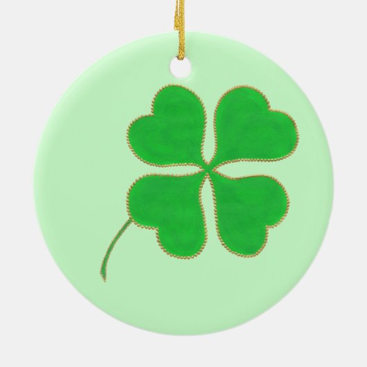 Bright Green Shamrock Gold Stippen Trim, siervoorw Keramisch Ornament (Achterkant)