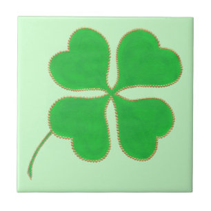 Bright Green Shamrock Trimde in Gold Stippen op te Tegeltje