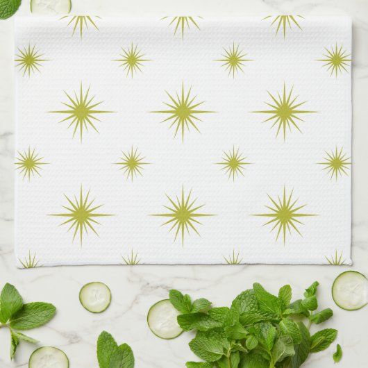 Bright Green Starburst Pattern Retro Mid Century Theedoek (Gevouwen)