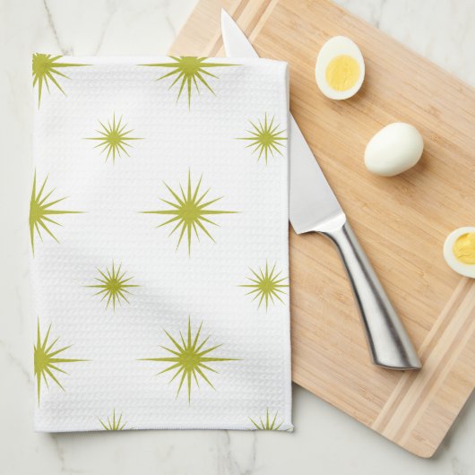 Bright Green Starburst Pattern Retro Mid Century Theedoek (Quarter Fold)
