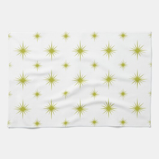 Bright Green Starburst Pattern Retro Mid Century Theedoek (Horizontaal)