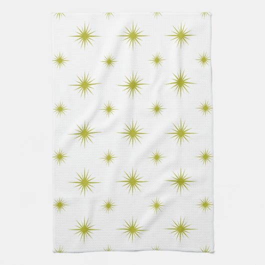 Bright Green Starburst Pattern Retro Mid Century Theedoek (Verticaal)