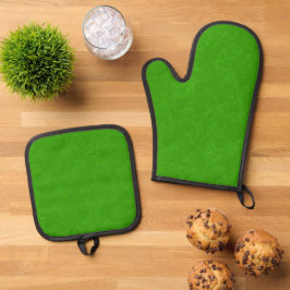 Bright green textured surface  swirling pattern ovenwant & pannenlap set