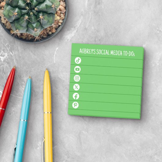Bright Green & White Social Media to Do List Post-it® Notes