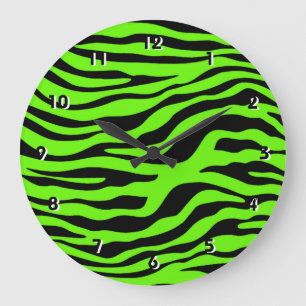 Bright Green Zebra Animal Print Grote Klok