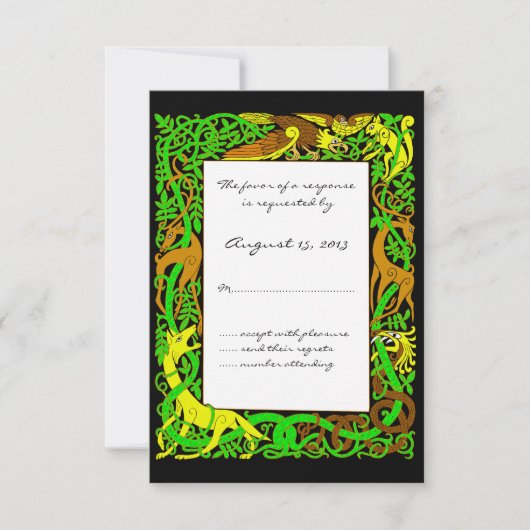 Bright Greens Celtic Animals Design Wedding RSVP (Voorkant)