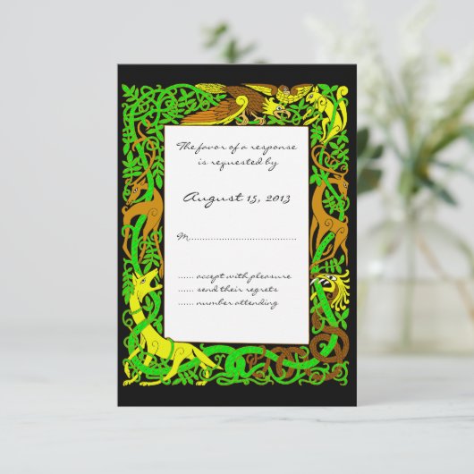 Bright Greens Celtic Animals Design Wedding RSVP (Staand voorkant)