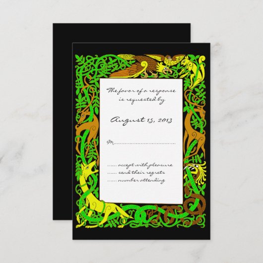 Bright Greens Celtic Animals Design Wedding RSVP (Voorkant / Achterkant)