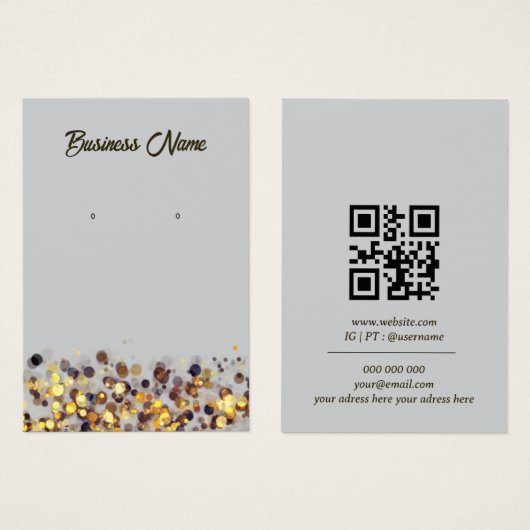 Bright grey golden QR code earring display card Visitekaartje (Voorkant /achterkant)