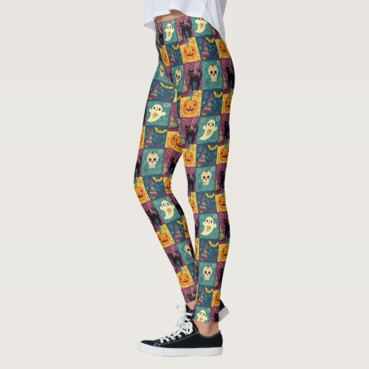 Bright Halloween Patchwork Print Leggings (Links)