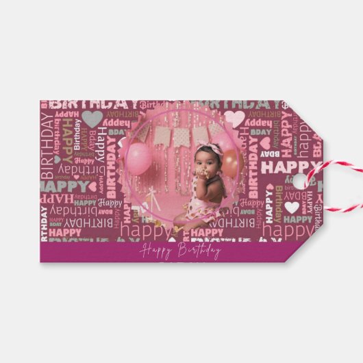 Bright Happy Birthday Pattern Background Cadeaulabel (Voorkant (Horizontaal))