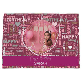 Bright Happy Birthday Pattern Background Gift Bag Groot Cadeauzakje