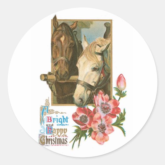 Bright Happy Christmas - Paarden Ronde Sticker (Voorkant)