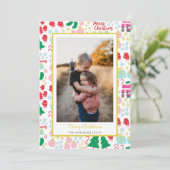 Bright Happy Christmas Pattern Foto Feestdagenkaart (Staand voorkant)