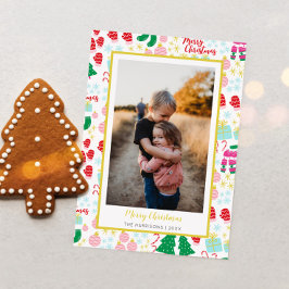 Bright Happy Christmas Pattern Foto Feestdagenkaart