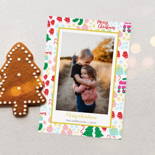 Bright Happy Christmas Pattern Foto Feestdagenkaart