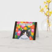 Bright Happy Floral Tuxedo Cat Art Lover Verjaarda Kaart (Gele Bloem)
